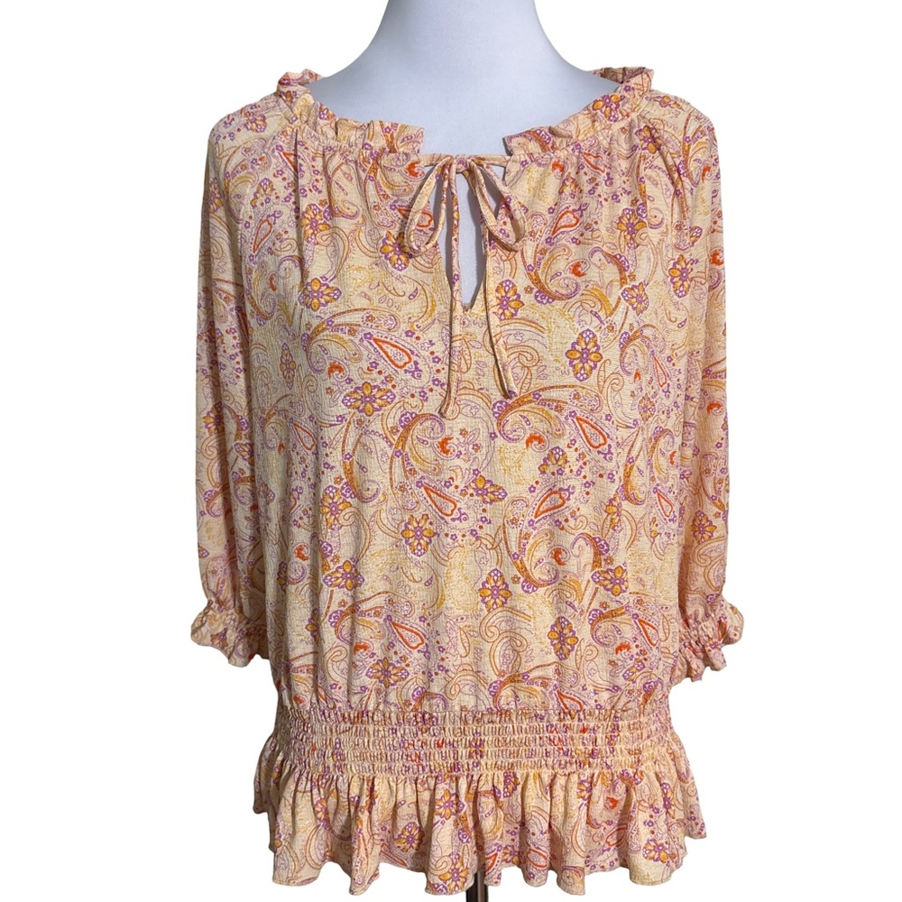 Anthropologie Paisley Ruffle Blouse Cream and Orange - Picture 1 of 4